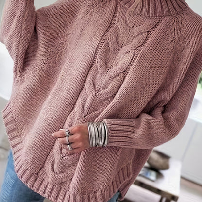 Women's High-Neck Cable-Knit Sweater