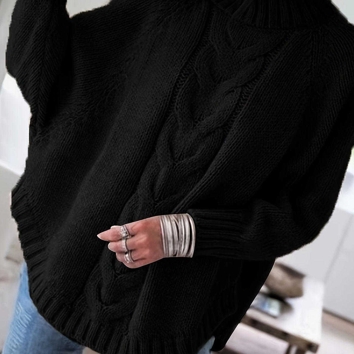 Women's High-Neck Cable-Knit Sweater
