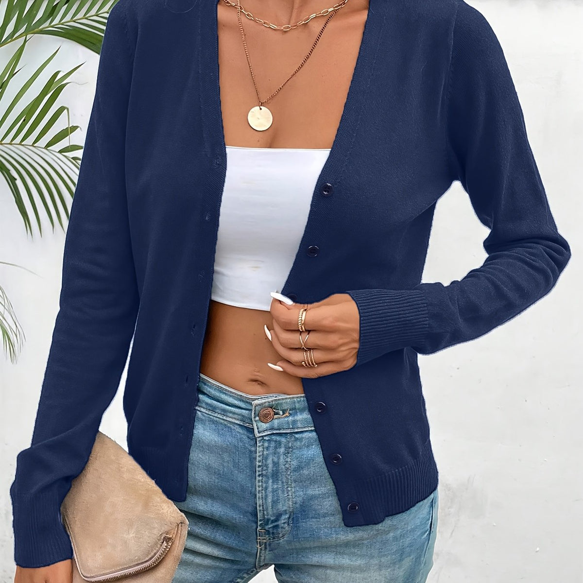 Women's Button-Front Knit Cardigan with Pockets