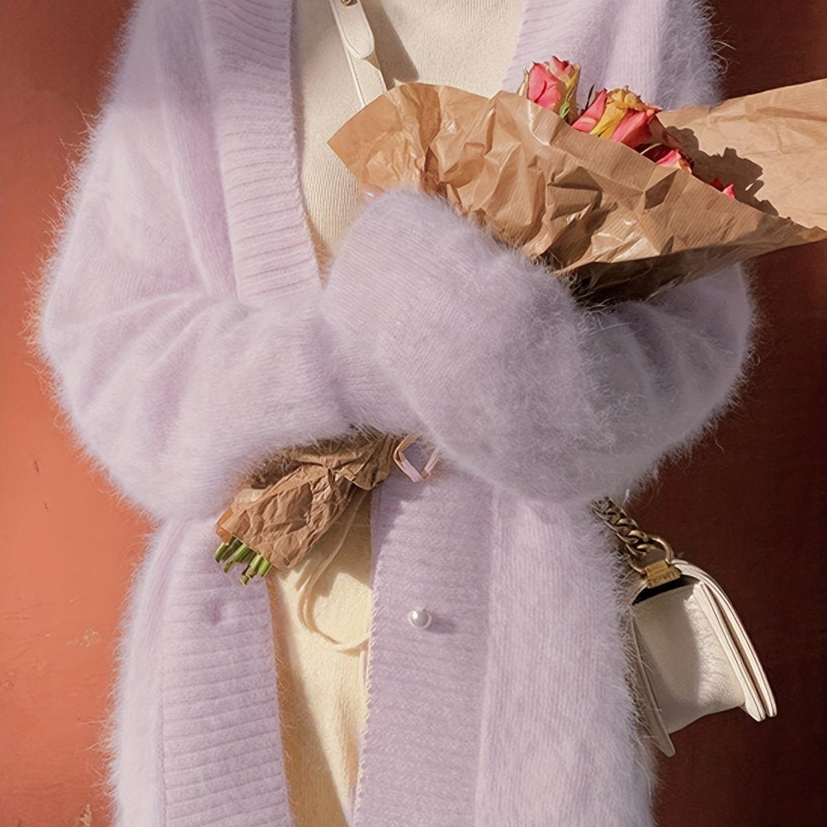Women's Fuzzy-Texture Open-Front Cardigan