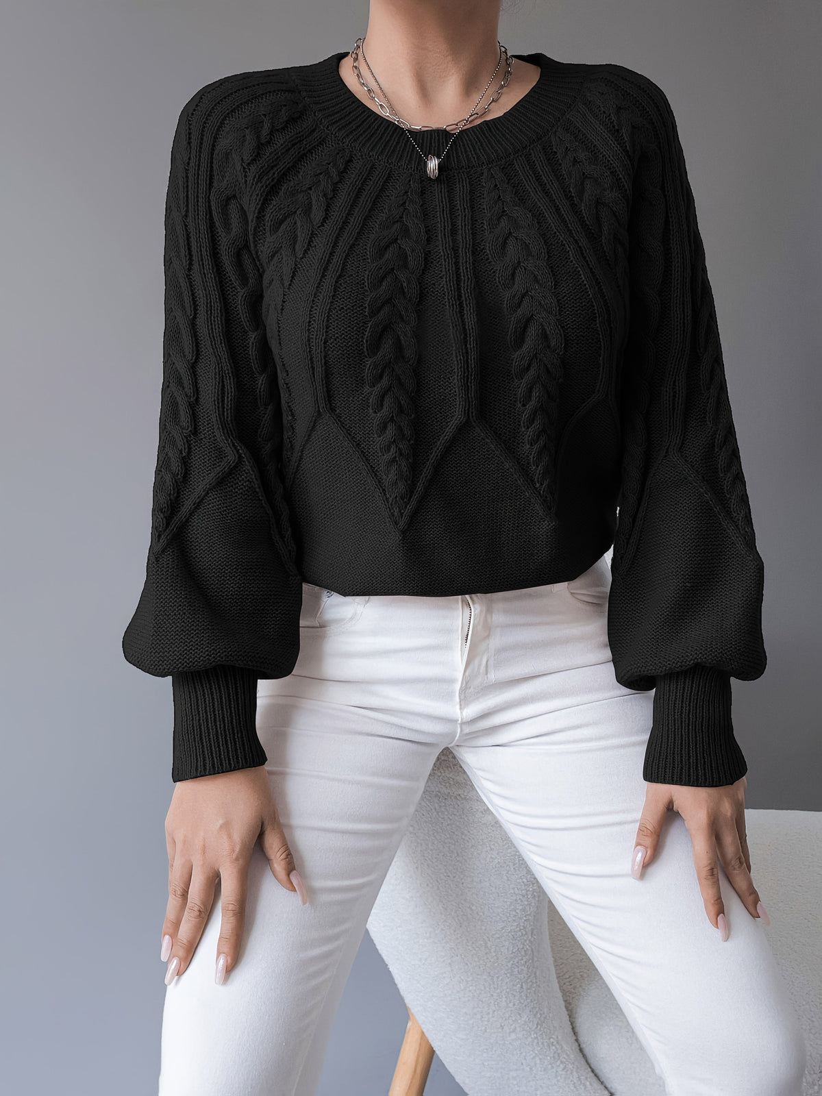 Women's Cable-Knit Lantern Sleeve Sweater