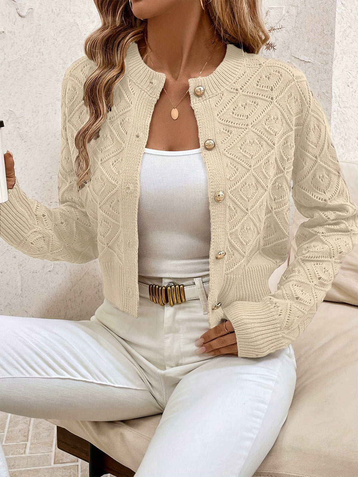 Women's Textured Button-Front Cardigan