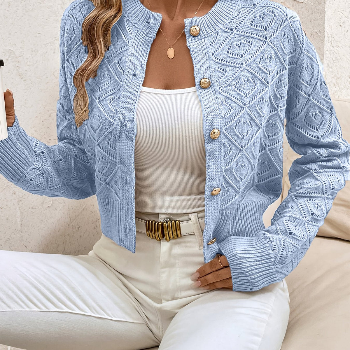 Women's Textured Button-Front Cardigan