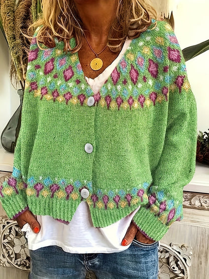 Women's Floral-Pattern V-Neck Button Cardigan