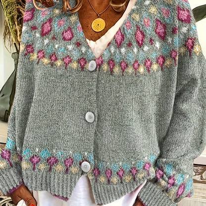 Women's Floral-Pattern V-Neck Button Cardigan