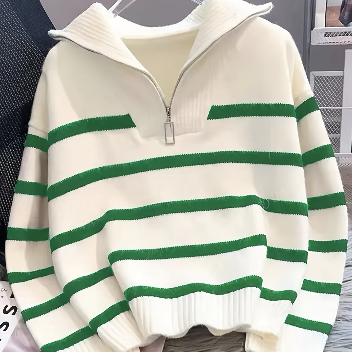 Women's Striped Quarter-Zip Sweater