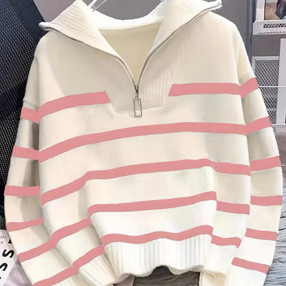 Women's Striped Quarter-Zip Sweater