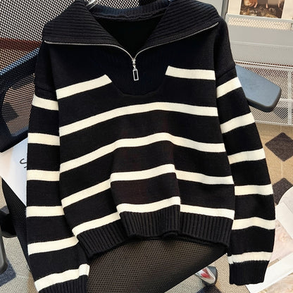 Women's Striped Quarter-Zip Sweater
