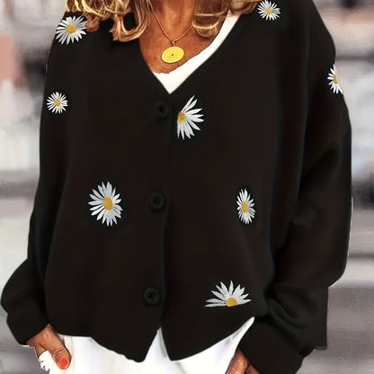 Women's Floral Button-Front Knit Cardigan