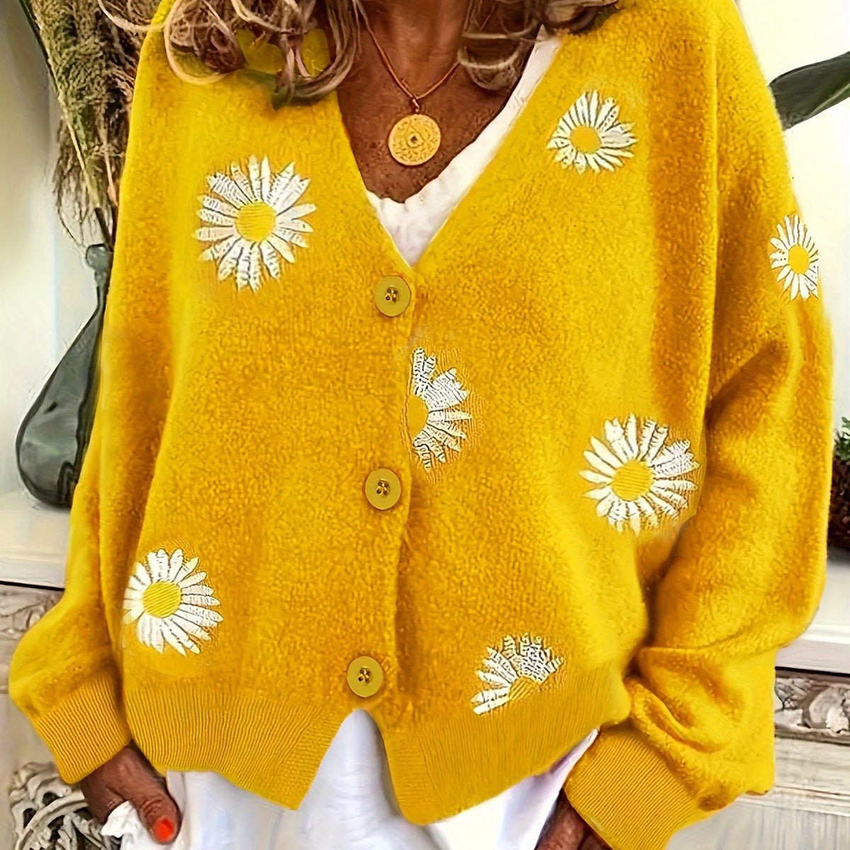 Women's Floral Button-Front Knit Cardigan