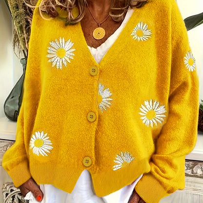 Women's Floral Button-Front Knit Cardigan