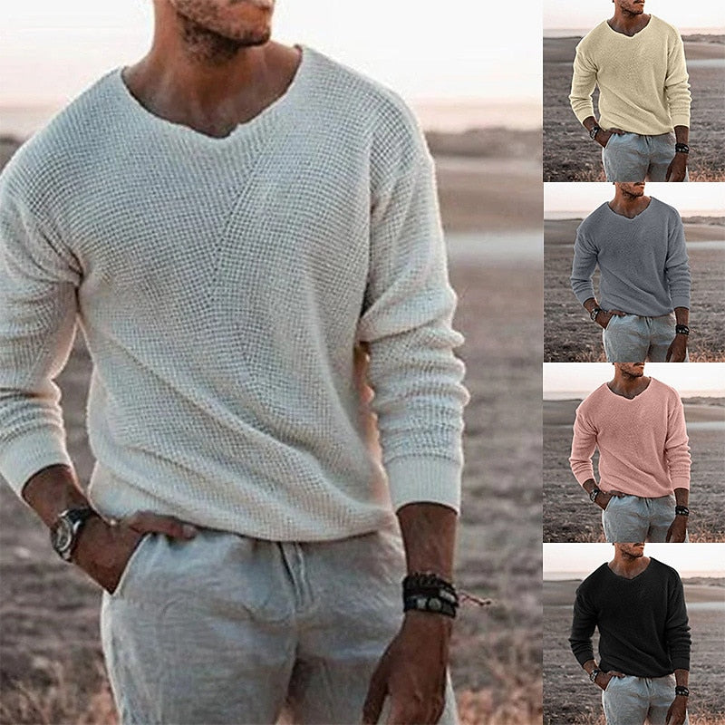 Men's Textured V-Neck Sweater