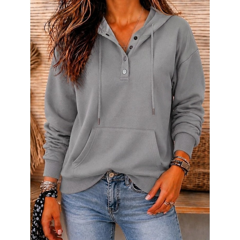 Women's Relaxed Button-Neck Hoodie