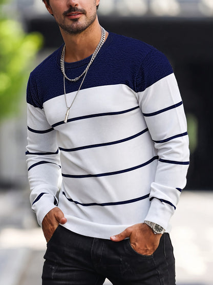 Men's Striped Long-Sleeve Knit Sweater