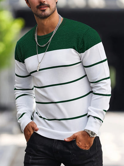 Men's Striped Long-Sleeve Knit Sweater