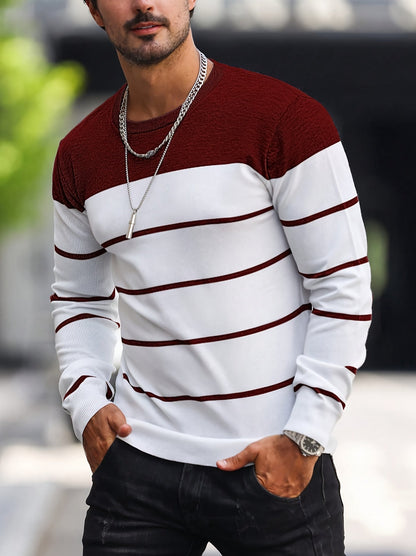Men's Striped Long-Sleeve Knit Sweater