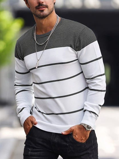 Men's Striped Long-Sleeve Knit Sweater
