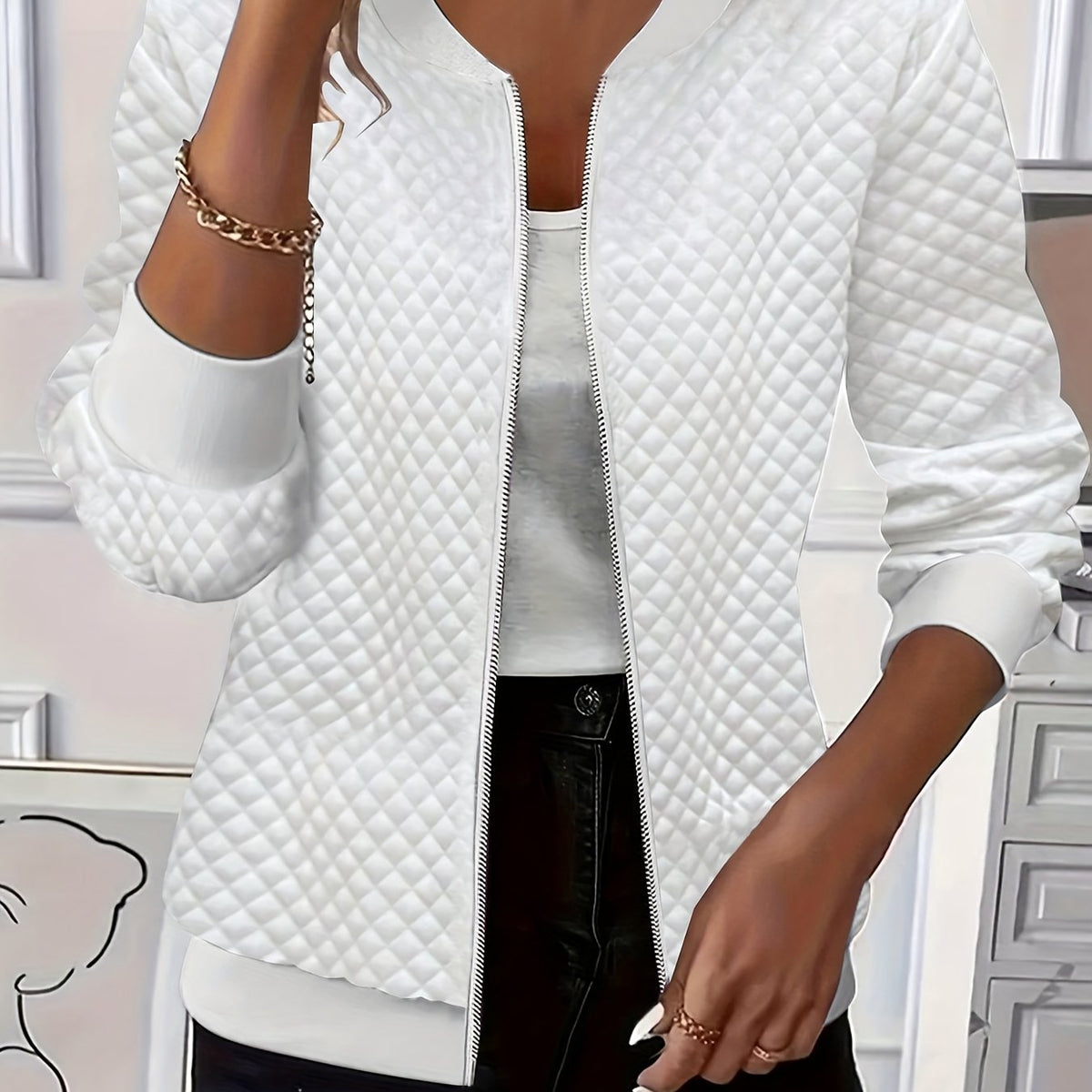 Women's Quilted-Texture Baseball Jacket