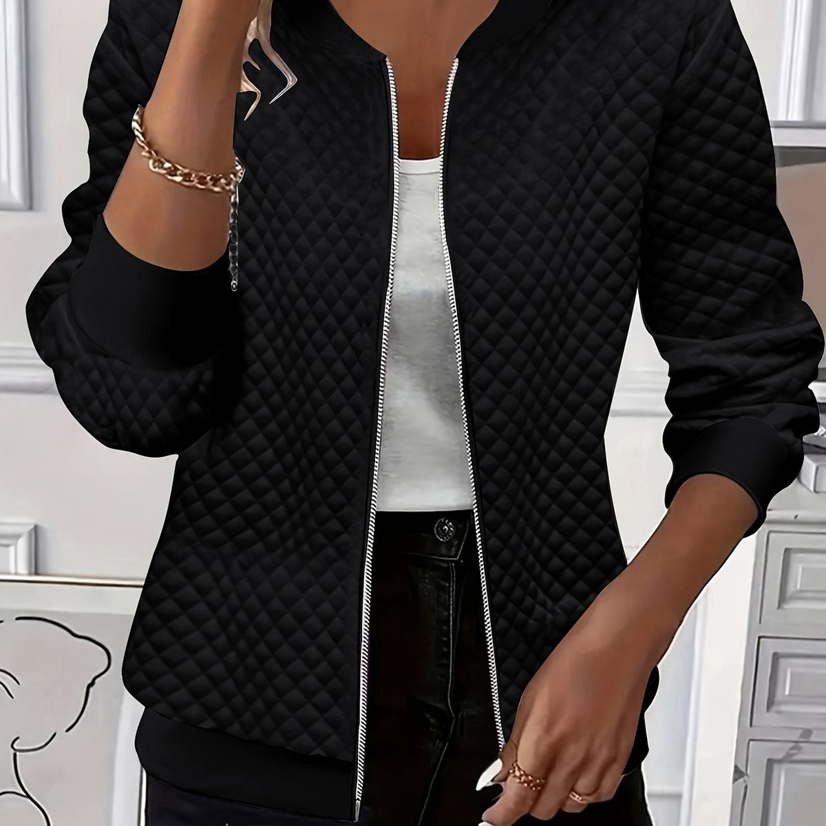 Women's Quilted-Texture Baseball Jacket