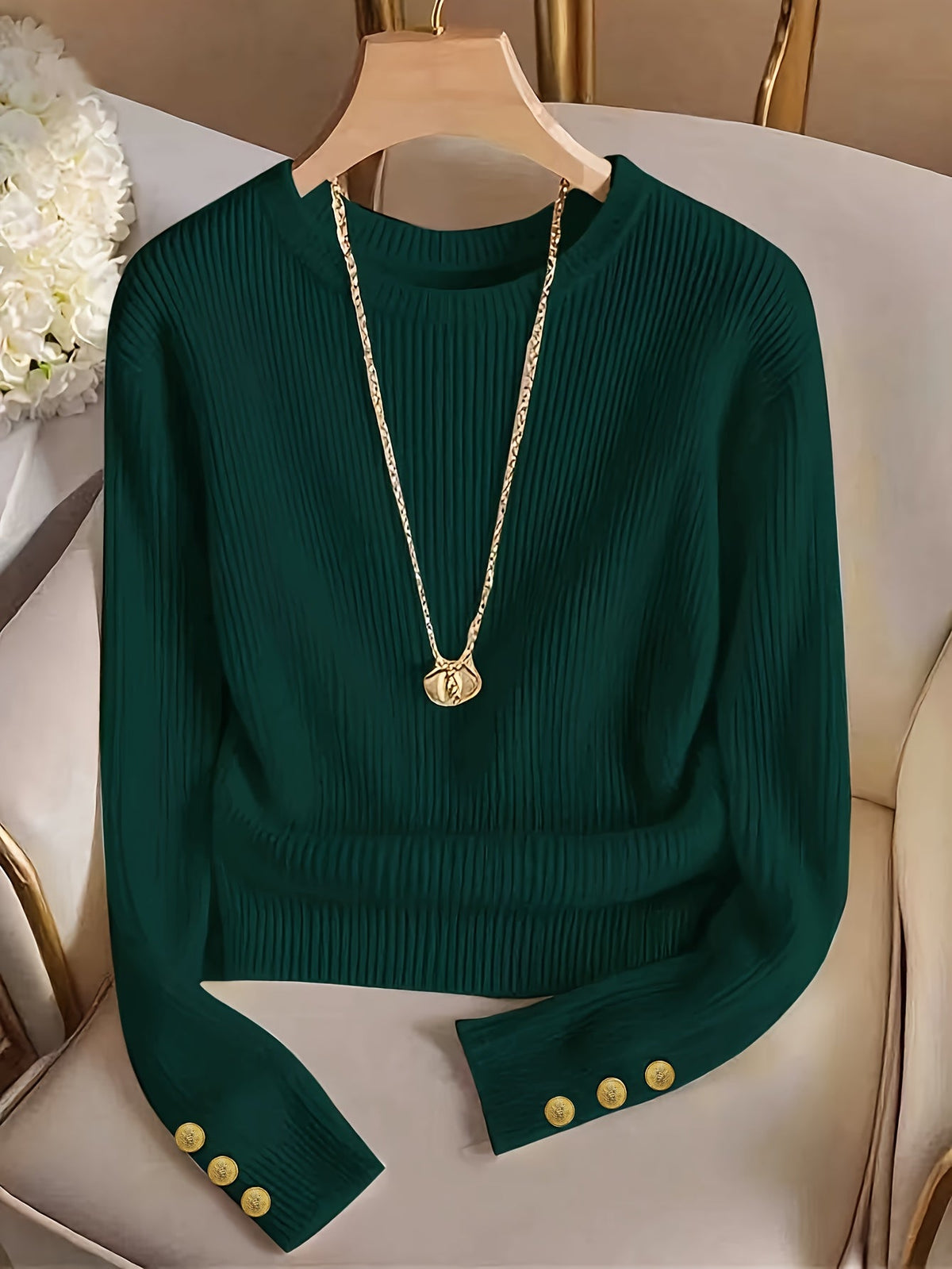 Women's Ribbed Button-Cuff Sweater