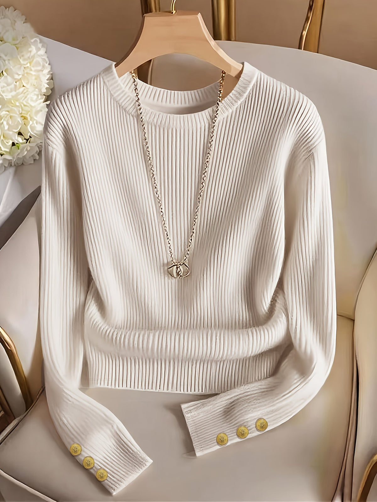 Women's Ribbed Button-Cuff Sweater