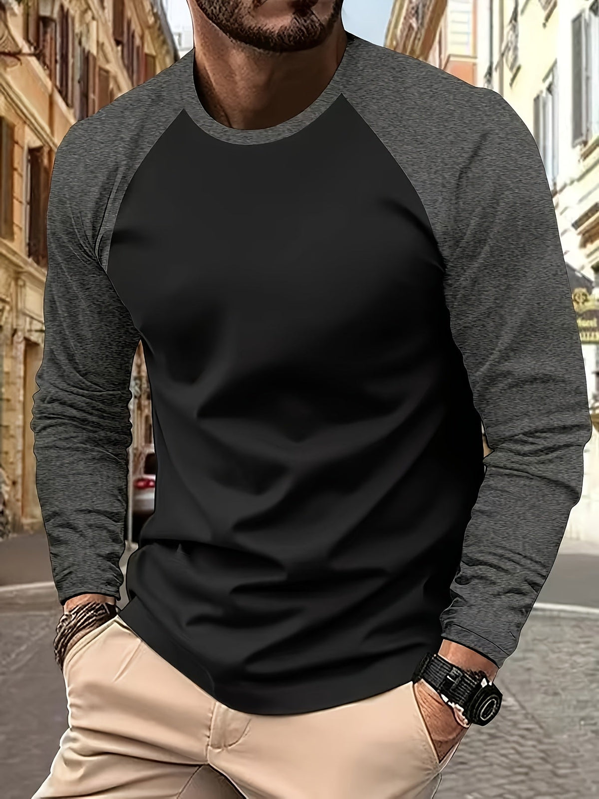 Men's Two-Tone Raglan Long-Sleeve Top