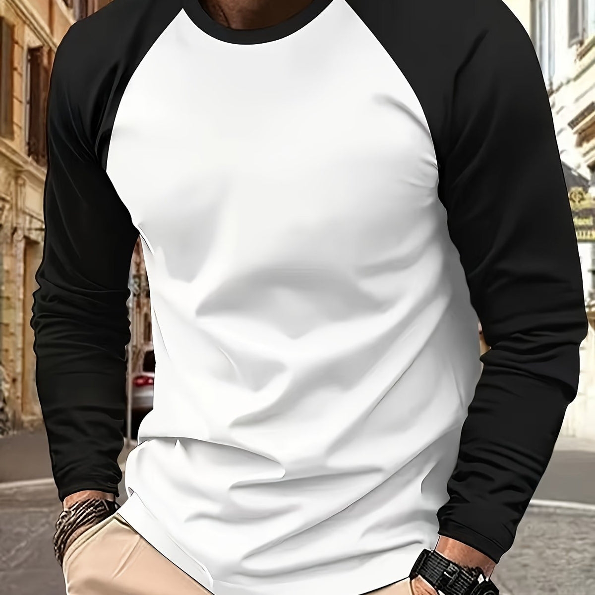 Men's Two-Tone Raglan Long-Sleeve Top