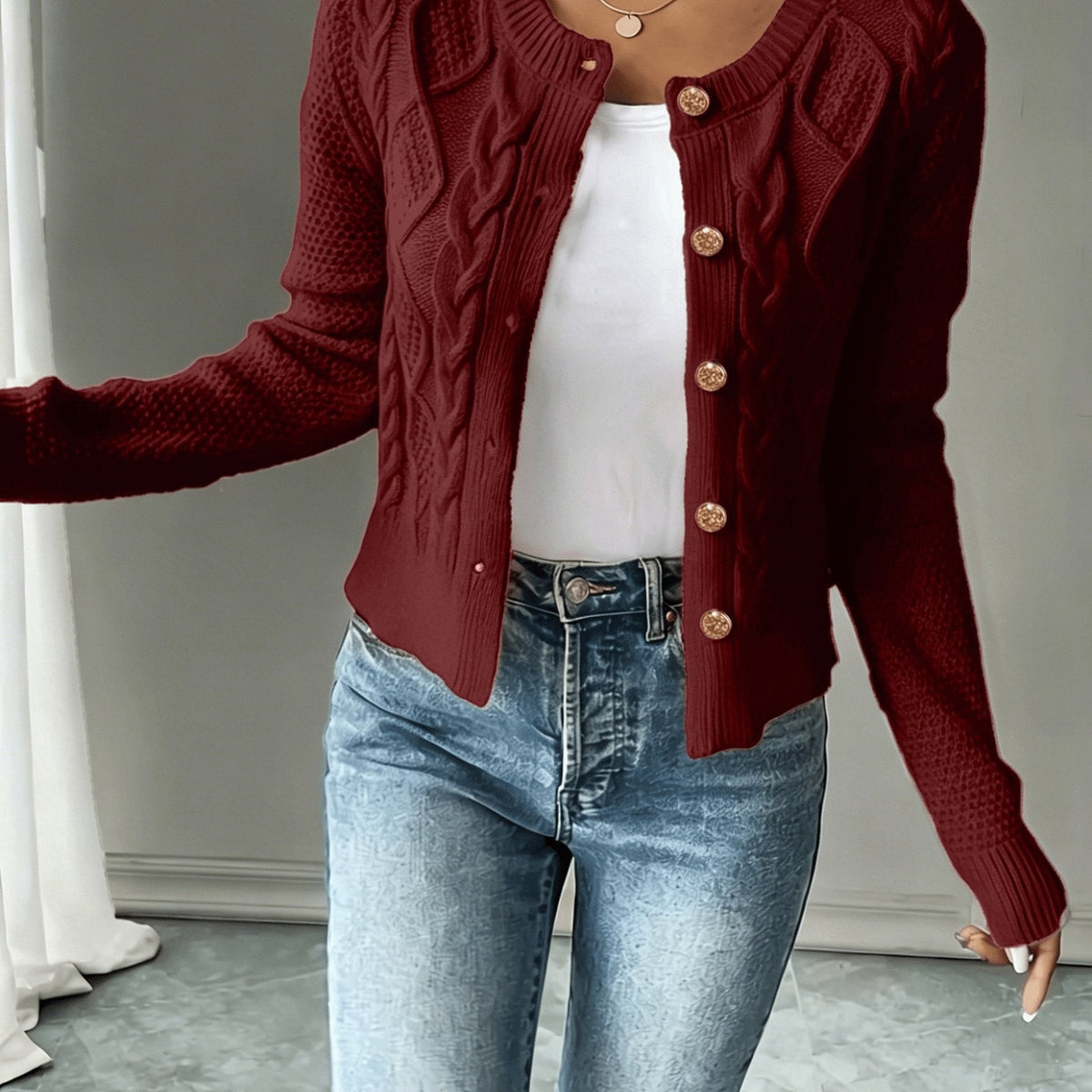 Women's Cable-Knit Button-Front Cardigan