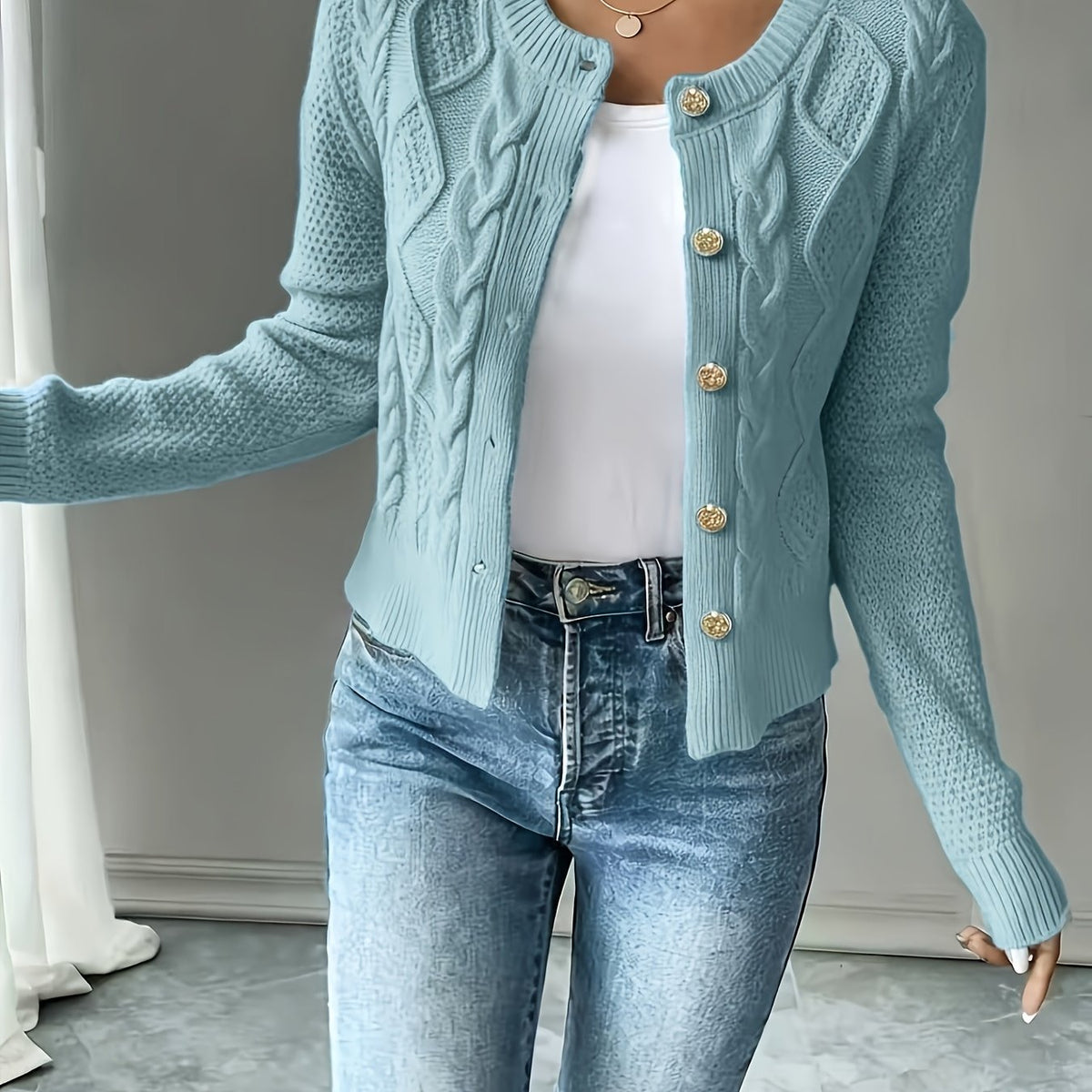 Women's Cable-Knit Button-Front Cardigan