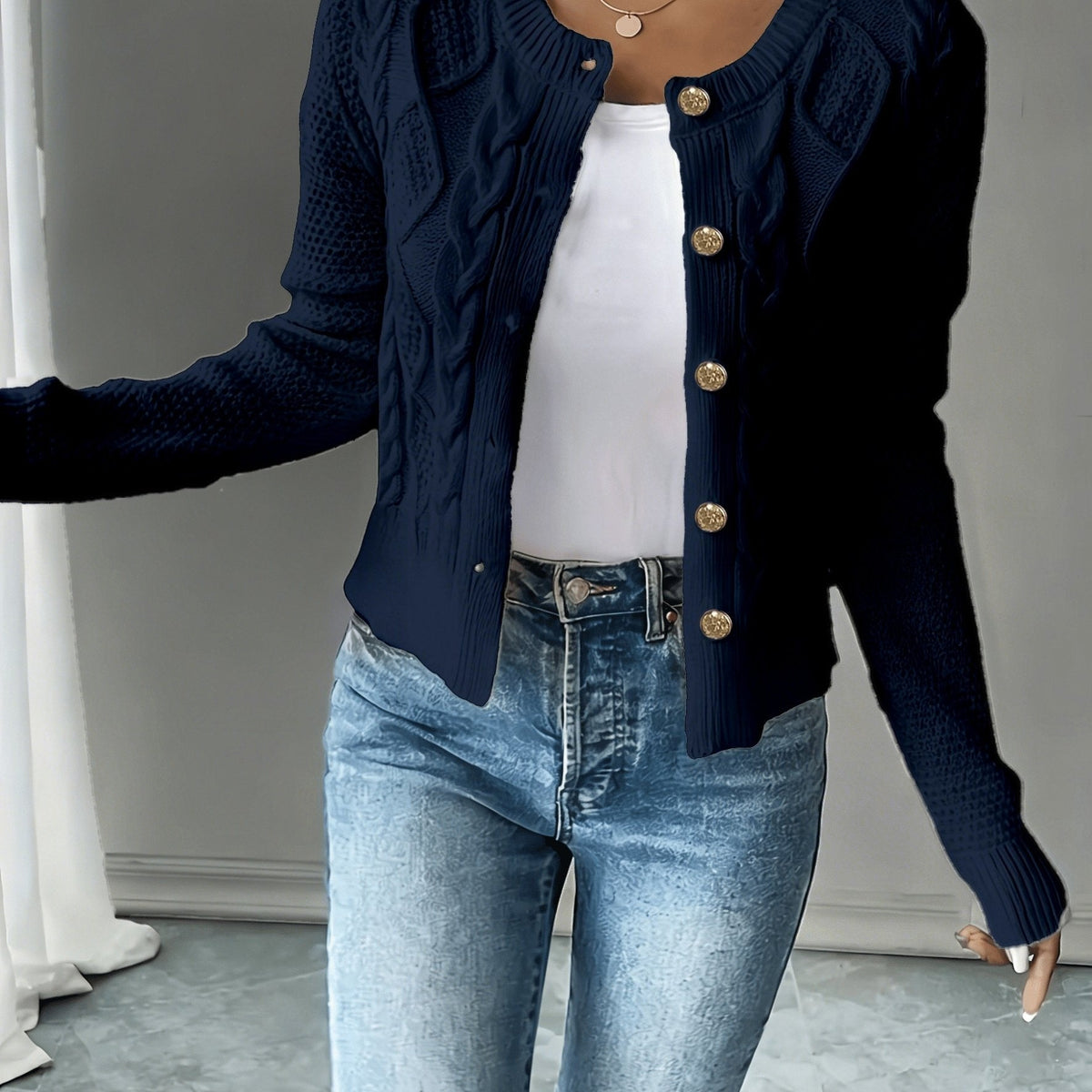 Women's Cable-Knit Button-Front Cardigan