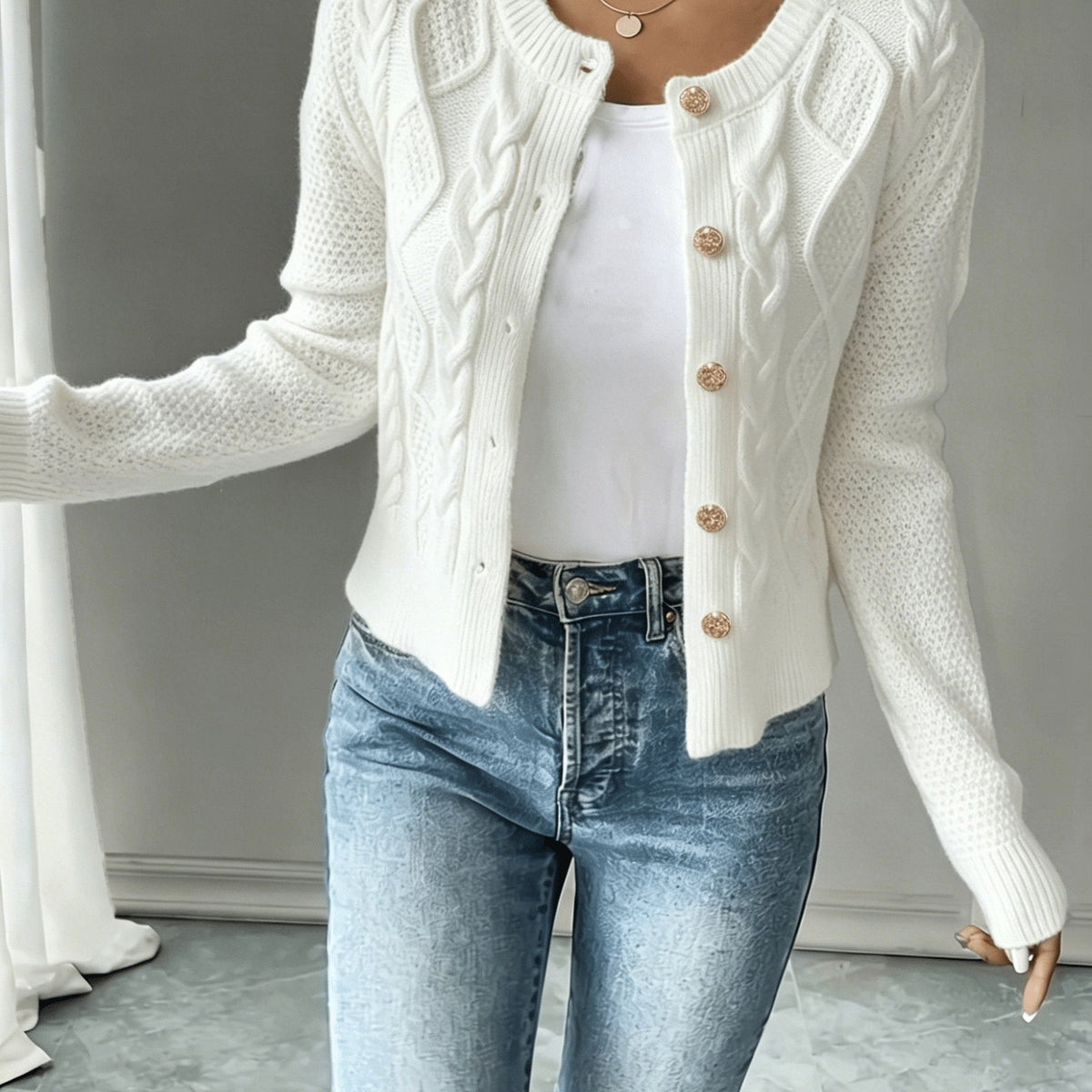 Women's Cable-Knit Button-Front Cardigan