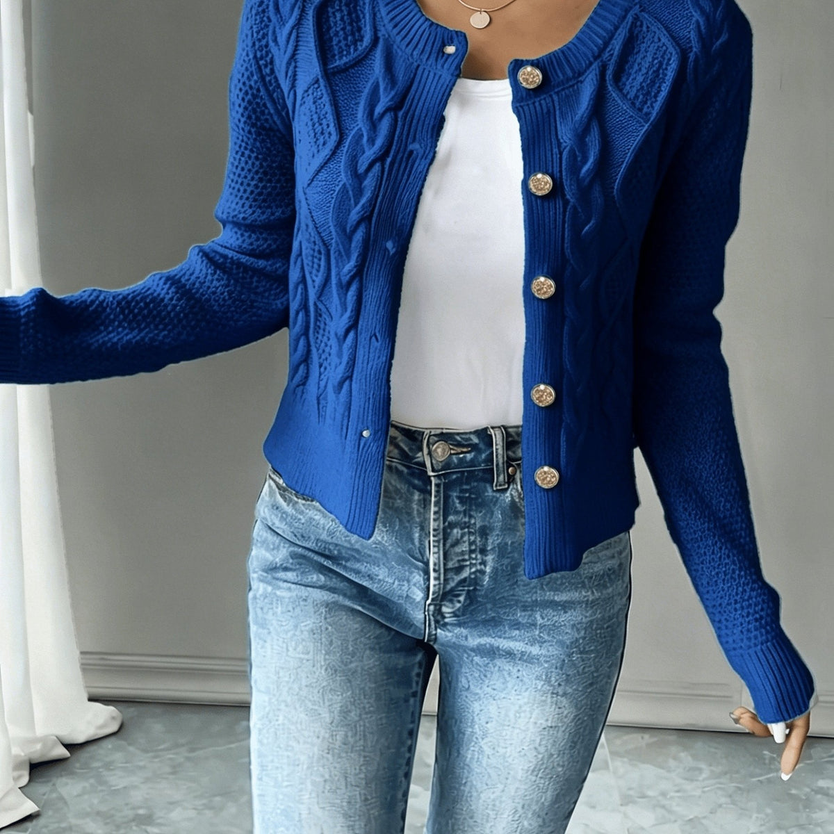 Women's Cable-Knit Button-Front Cardigan