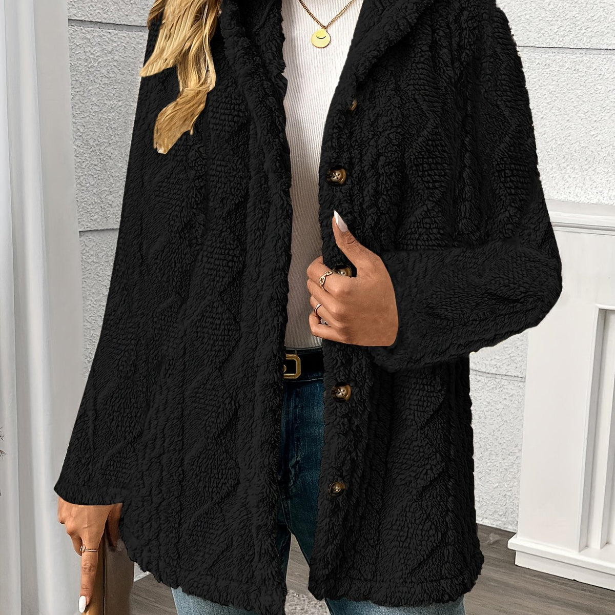 Women's Textured Button-Front Coat