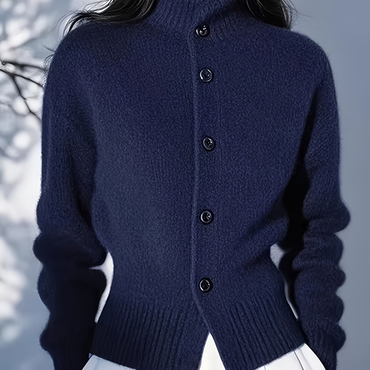 Women's High-Neck Button Cardigan