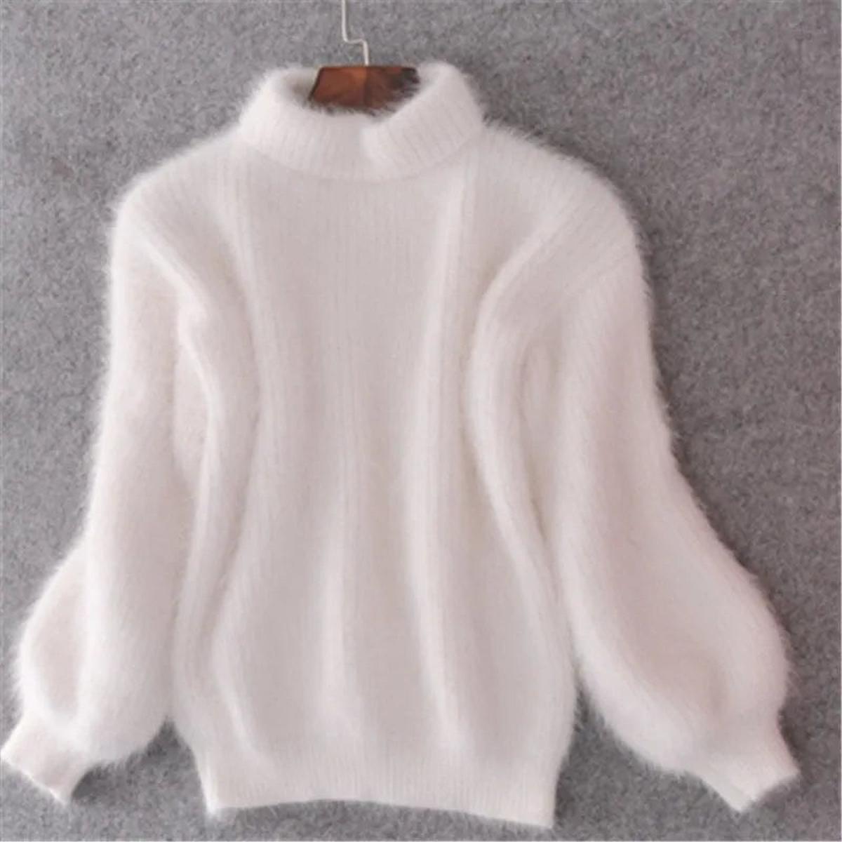 Women's Fuzzy-Texture High-Neck Sweater