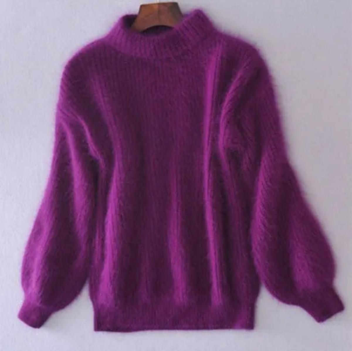 Women's Fuzzy-Texture High-Neck Sweater