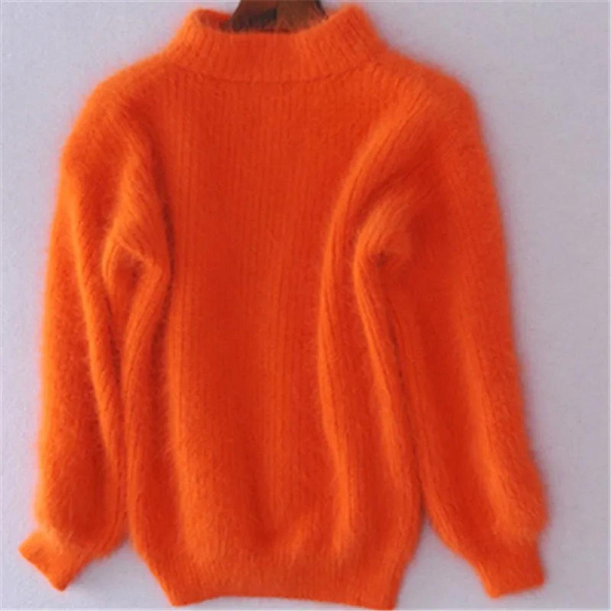 Women's Fuzzy-Texture High-Neck Sweater