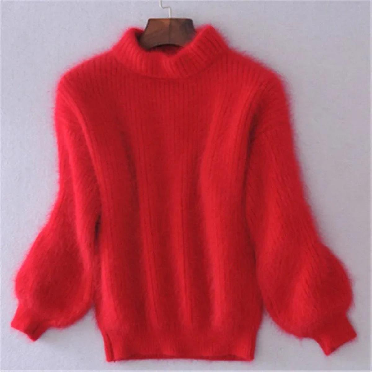 Women's Fuzzy-Texture High-Neck Sweater