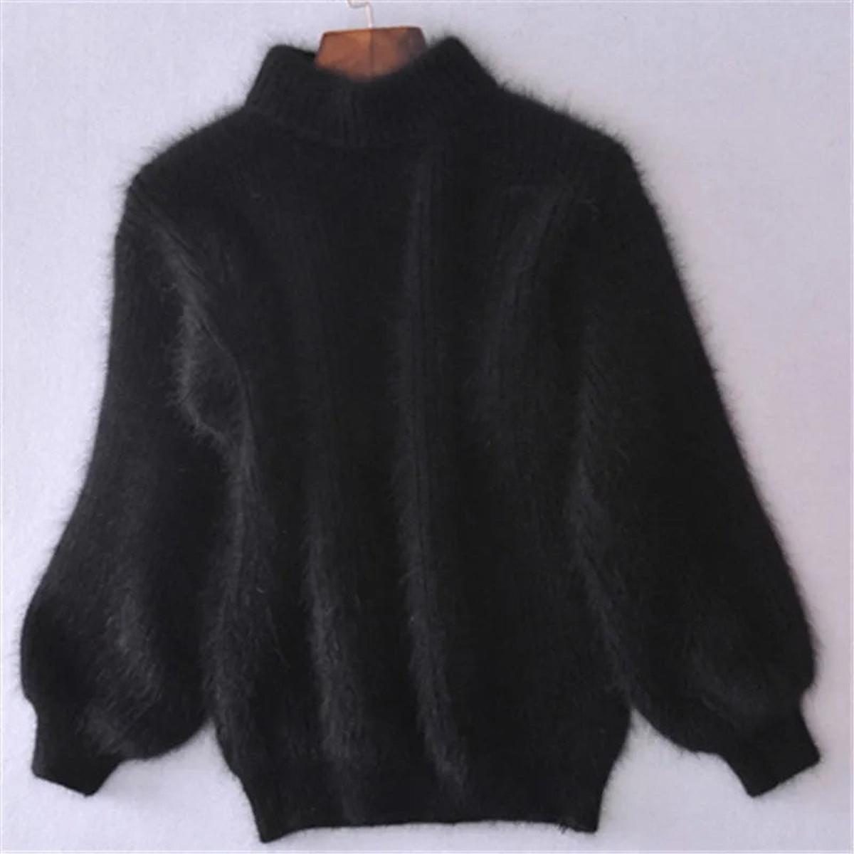 Women's Fuzzy-Texture High-Neck Sweater