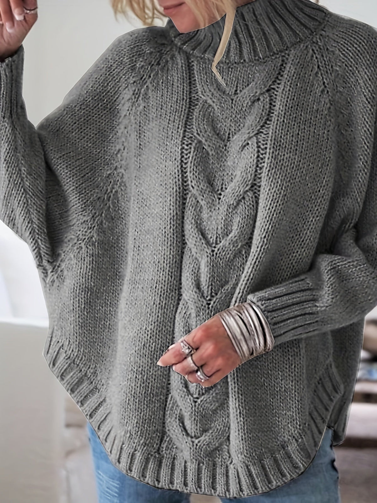 Women's Cable-Knit High-Neck Sweater