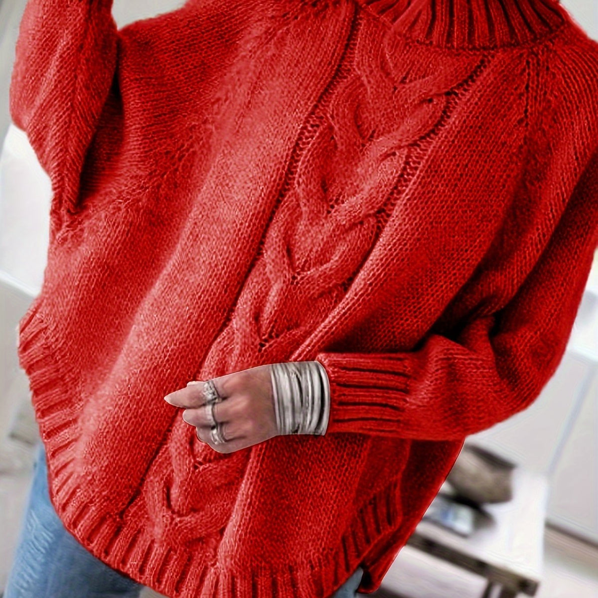 Women's Cable-Knit High-Neck Sweater