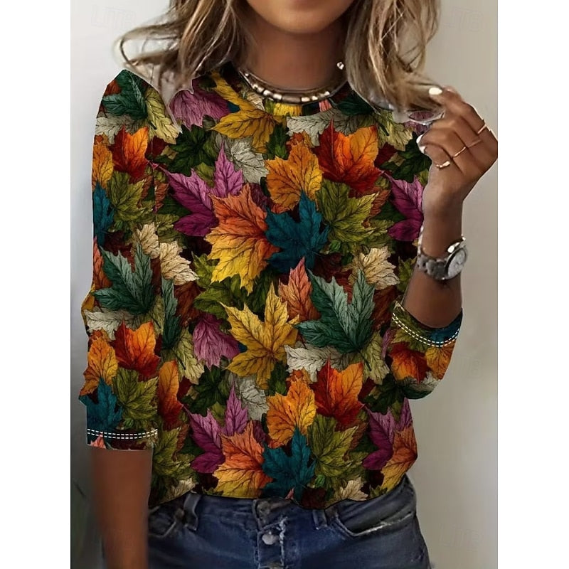 Women's Botanical Print Long-Sleeve Top