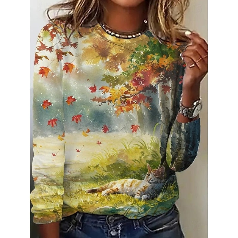 Women's Botanical Print Long-Sleeve Top