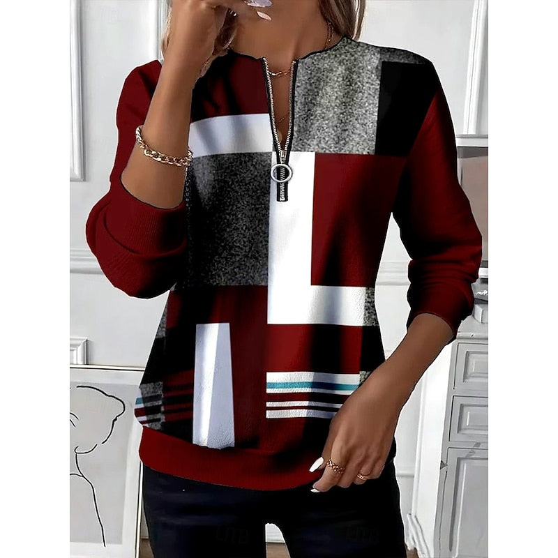 Women's Color Block Zip-Neck Sweatshirt