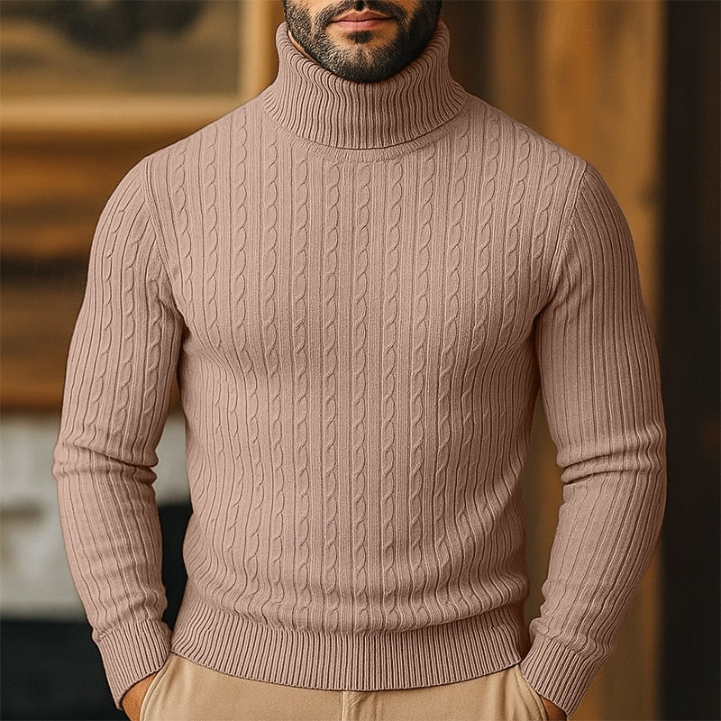 Men's Cable Knit Turtleneck Sweater