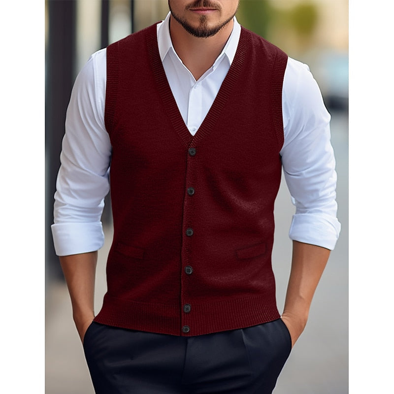 Men's Buttoned V-Neck Sweater Vest