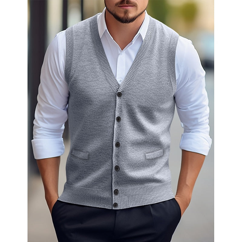 Men's Buttoned V-Neck Sweater Vest