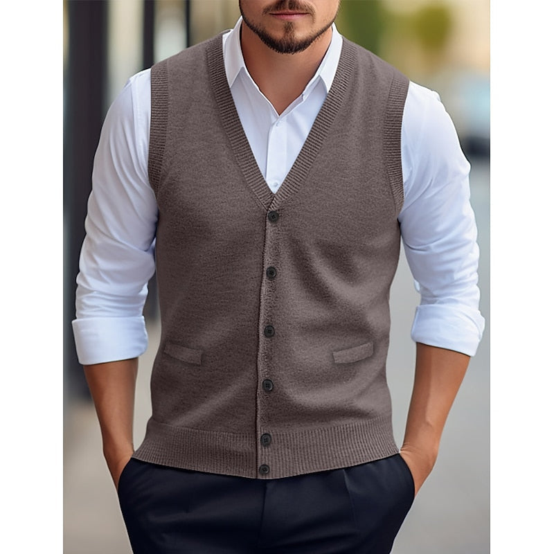 Men's Buttoned V-Neck Sweater Vest
