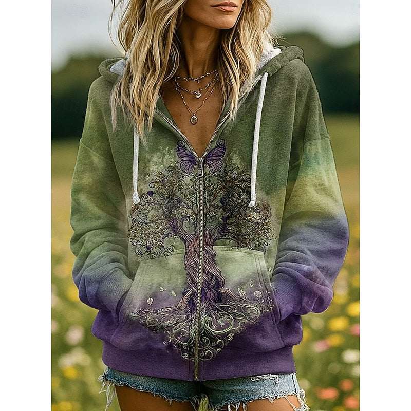 Women's Patterned Zip-Front Hoodie
