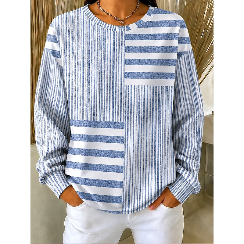 Women's Striped Color-Block Crewneck Sweatshirt